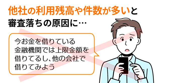 他社の利用残高や借入件数が多いと審査落ちの原因になる