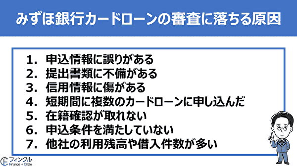 みずほ銀行カードローンの審査に落ちる原因