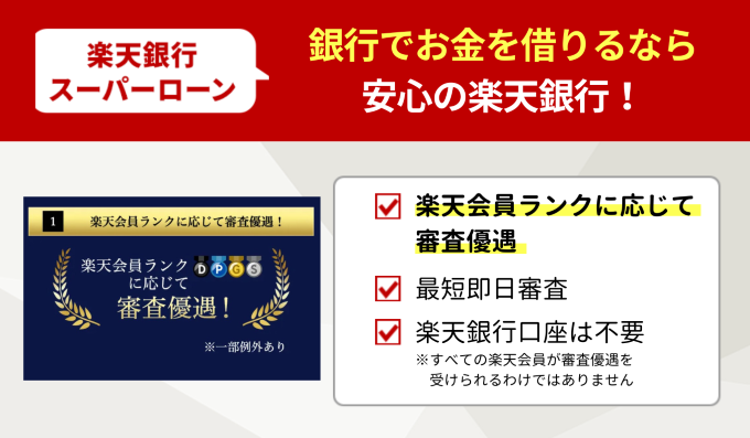 銀行でお金を借りるなら楽天銀行スーパーローン