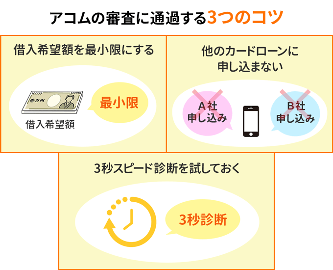 アコムの審査に通過する3つのコツ